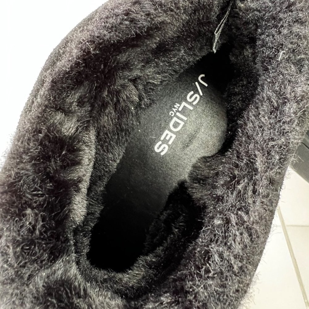 J SLIDES Women Boots Black Fur booties Size 10 - Picture 7 of 11